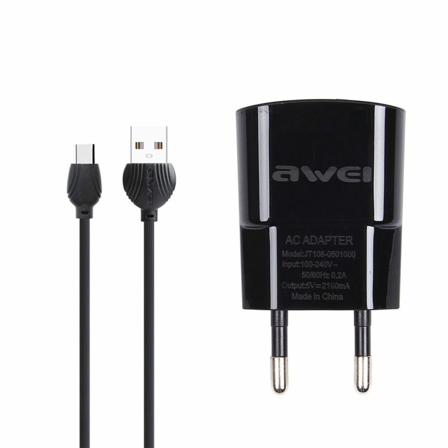 awei-micro-usb-cable-usb-wall-adapter-c-831-μαύρο