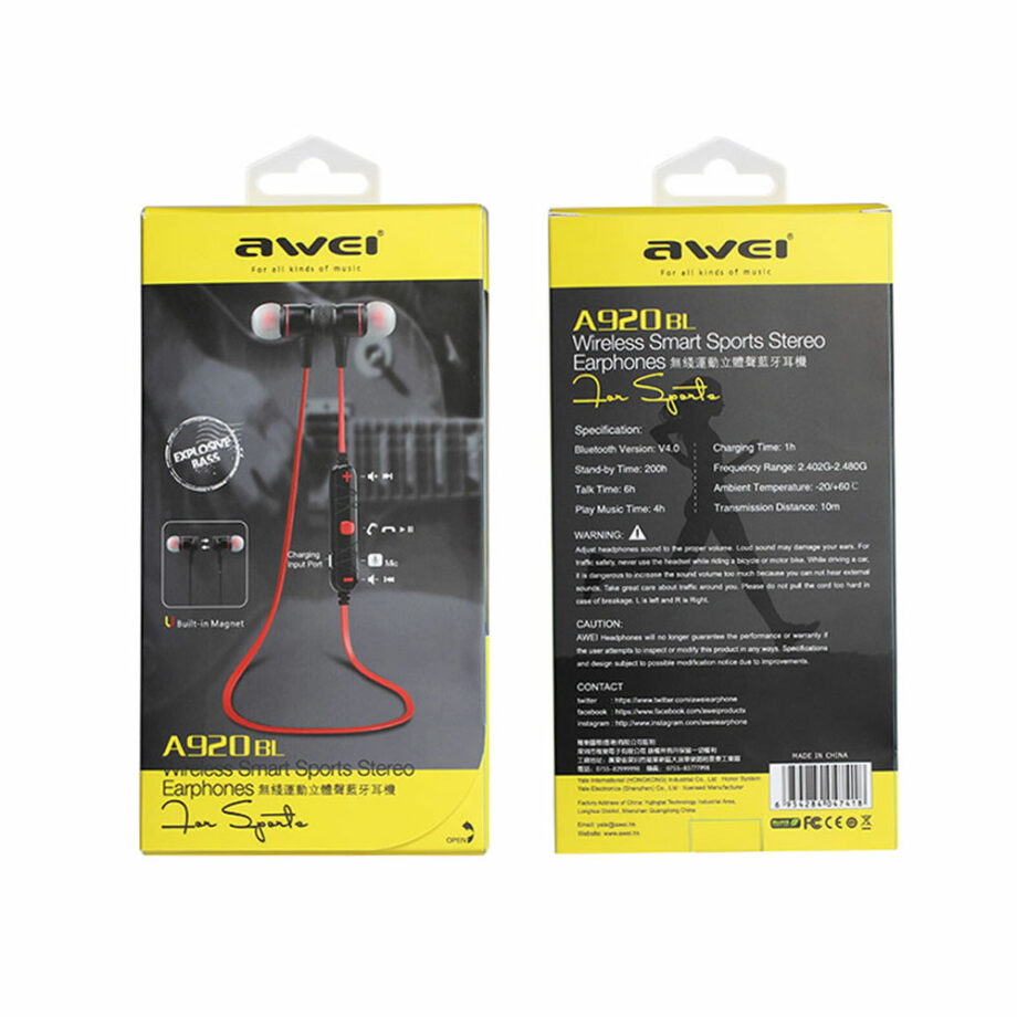 Awei A920 BL In-ear Asyrmata Magnitika Akoustika Bluetooth Wireless Gkri