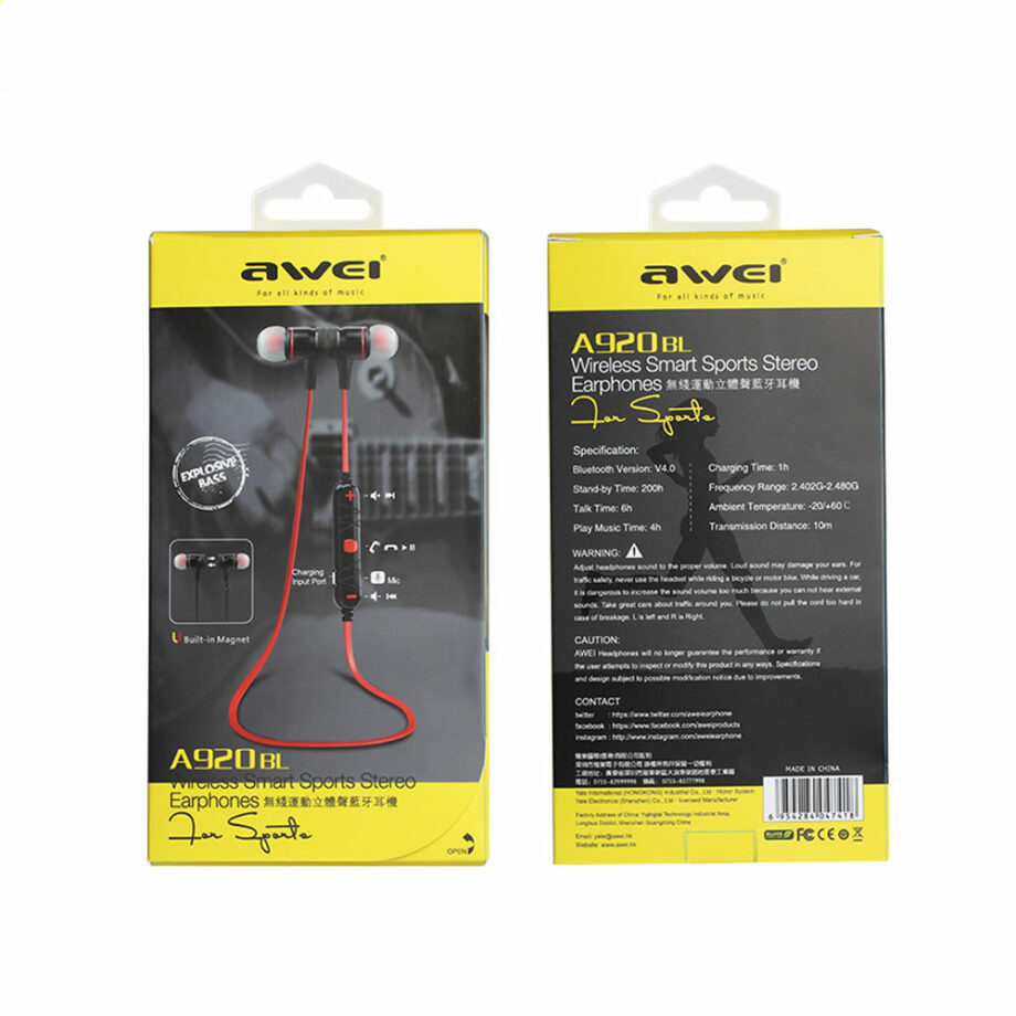 Awei A920 BL In-ear Asyrmata Magnitika Akoystika Bluetooth Wireless Mayro