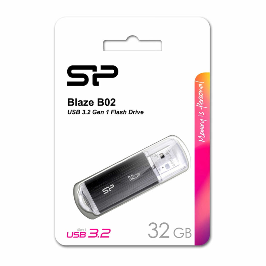 SILICON POWER USB Flash Drive Blaze B02, 32GB, USB 3.2 Gen 1, Black