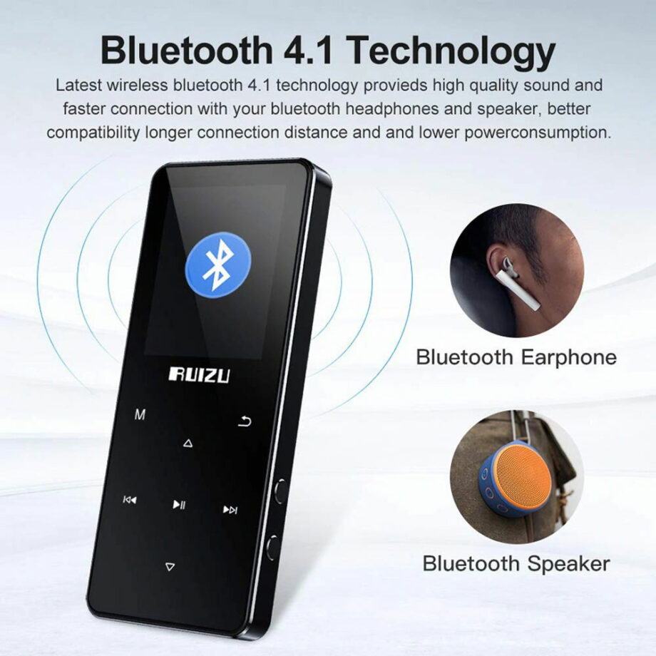 RUIZU MP3 player D51 me icheio,1.8 , 8GB, BT, elliniko menou, mavro