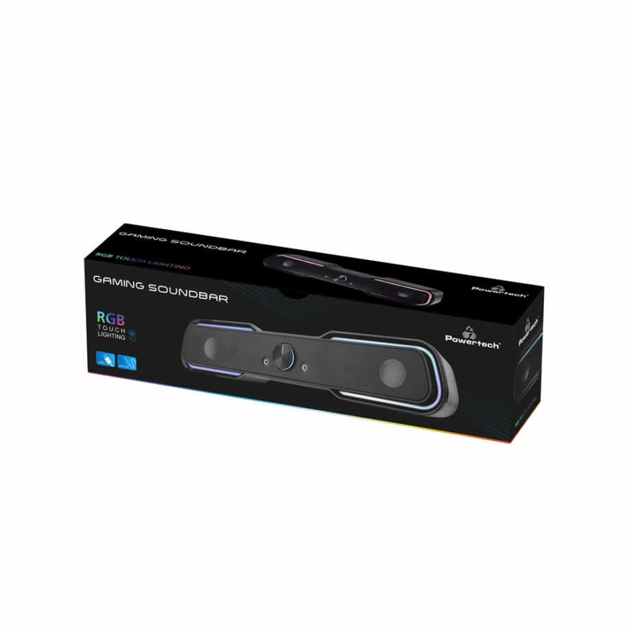 POWERTECH gaming soundbar PT-974, 10W RMS, Bluetooth,3. 5mm, RGB, mavro