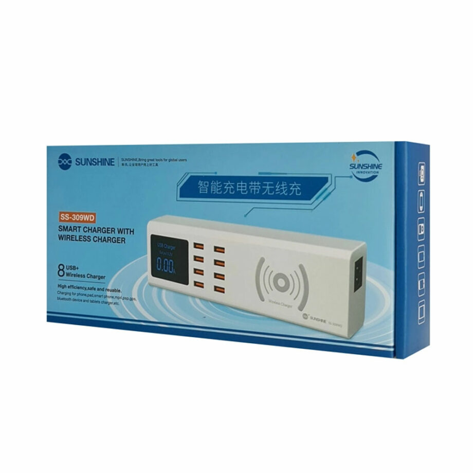 SUNSHINE stathmos fortisis SS-309WD, 8x USB 8A, wireless 10W, lefkos