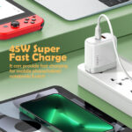 LDNIO φορτιστής τοίχου A2526C με καλώδιο, USB & USB-C, 45W PD, λευκός