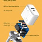 LDNIO φορτιστής τοίχου A2526C με καλώδιο, USB & USB-C, 45W PD, λευκός