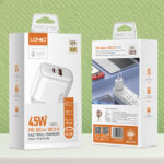 LDNIO φορτιστής τοίχου A2526C με καλώδιο, USB & USB-C, 45W PD, λευκός