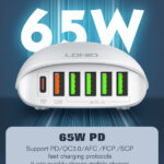 LDNIO σταθμός φόρτισης A6573C, USB-C/5x USB, 65W, PD/QC, λευκός
