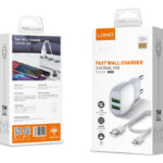 LDNIO φορτιστής τοίχου A2218 με καλώδιο USB-C, 2x USB, 12W, λευκός