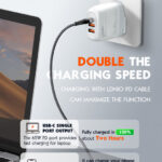 LDNIO φορτιστής τοίχου A3511Q με καλώδιο, USB-C/2x USB, 65W, GaN, λευκός
