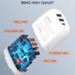 LDNIO φορτιστής τοίχου A3511Q με καλώδιο, USB-C/2x USB, 65W, GaN, λευκός