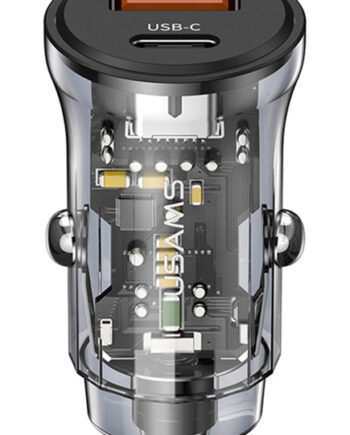 USAMS φορτιστής αυτοκινήτου US-CC164, USB & USB-C, 30W, μαύρος