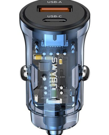 USAMS φορτιστής αυτοκινήτου US-CC164, USB & USB-C, 30W, μπλε