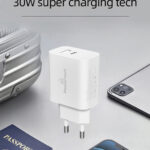 POWERTECH φορτιστής τοίχου PT-1044, USB & USB-C, PD QC3.0, 30W, λευκός