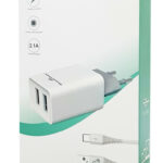 POWERTECH Φορτιστής τοίχου & καλώδιο USB Type-C PT-776, 2x USB, 2.1A