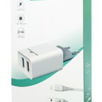 POWERTECH Φορτιστής τοίχου & καλώδιο Lightning PT-777, 2x USB, 2.1A