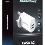 ROCKROSE φορτιστής τοίχου για πρίζα UK Casa A2, 2x USB, 2.4A 12W, λευκός