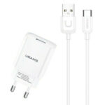 USAMS φορτιστής τοίχου T21OCTC01 με καλώδιο USB-C, USB 2.1A, λευκός