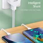 USAMS φορτιστής τοίχου T20 & καλώδιο Lightning, 2x USB, 2.1A, λευκός