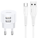 USAMS φορτιστής τοίχου T20 & καλώδιο type-C, 2x USB, 2.1A, λευκός