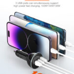 LDNIO φορτιστής αυτοκινήτου C102 με καλώδιο, USB/2x USB-C, 160W, μαύρος