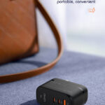 LDNIO φορτιστής τοίχου Q366 με καλώδιο, USB/2x USB-C, 65W, GaN, μαύρος