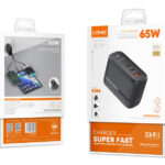 LDNIO φορτιστής τοίχου Q366 με καλώδιο, USB/2x USB-C, 65W, GaN, μαύρος