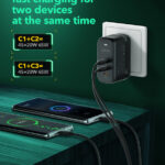 LDNIO φορτιστής τοίχου Q367 με καλώδιο USB-C, 3x USB-C, 65W, GaN, μαύρος