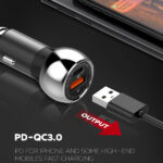 LDNIO φορτιστής αυτοκινήτου C1 με καλώδιο, USB & USB-C, 38W PD, μαύρος