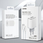 LDNIO φορτιστής τοίχου A2528M με καλώδιο, 2x USB-C, 35W, MFi, λευκό