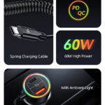 USAMS φορτιστής αυτοκινήτου US-CC167 με καλώδιο, USB/USB-C, 60W, μαύρος