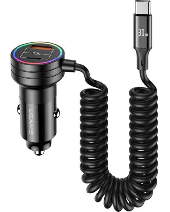 USAMS φορτιστής αυτοκινήτου US-CC167 με καλώδιο, USB/USB-C, 60W, μαύρος