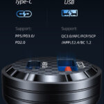 USAMS φορτιστής αυτοκινήτου US-CC175, USB & USB-C, 45W, QC & PD, μαύρος