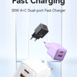 USAMS φορτιστής τοίχου US-CC189, USB & USB-C, 30W PD, λευκός