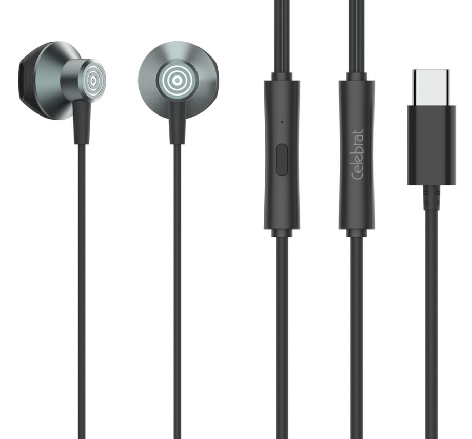 CELEBRAT earphones με μικρόφωνο D14, USB-C, 1.2m, μαύρα