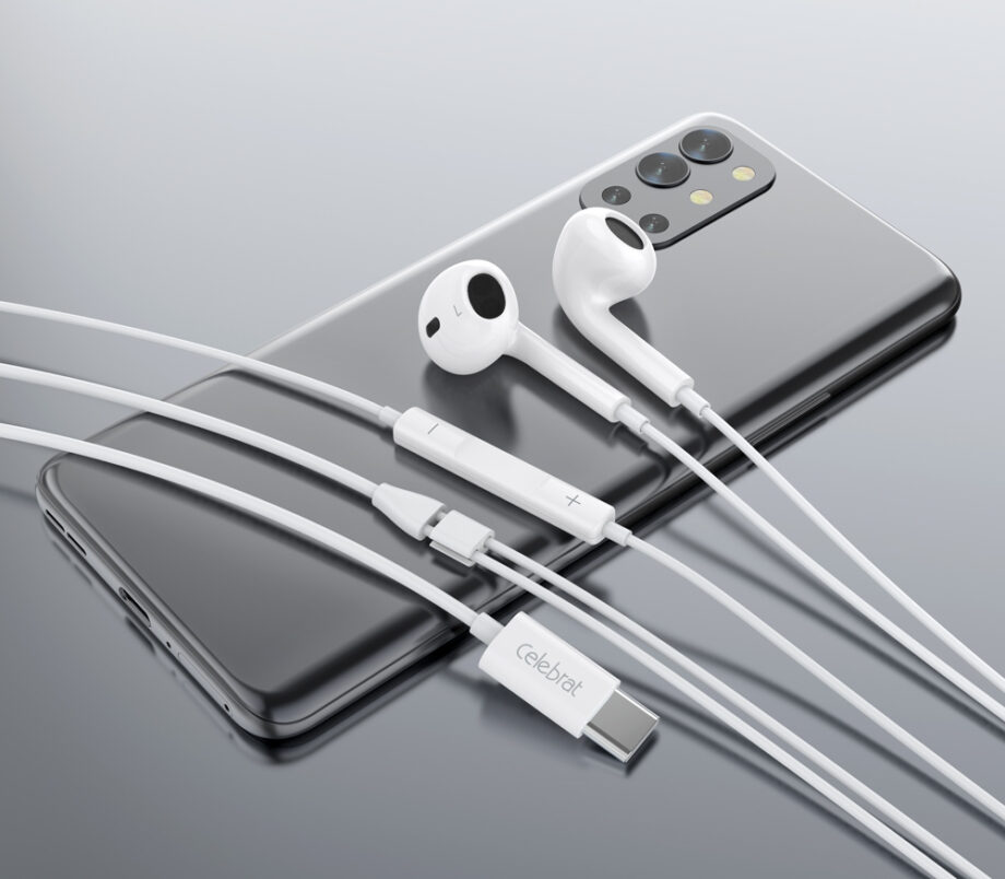 CELEBRAT earphones με μικρόφωνο E400, USB-C, 1.2m, λευκά