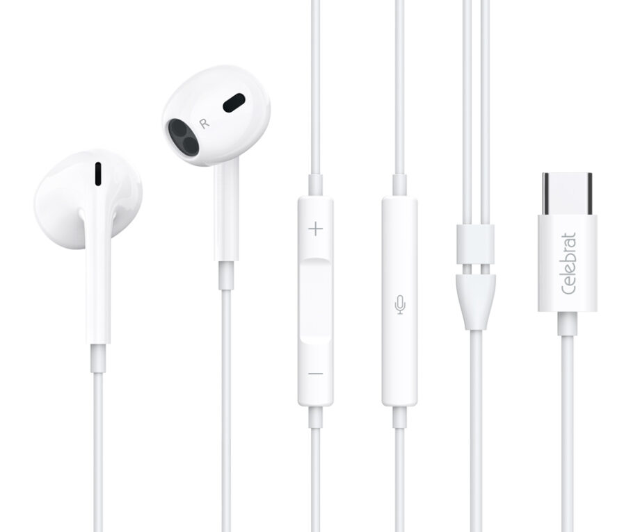 CELEBRAT earphones με μικρόφωνο E400, USB-C, 1.2m, λευκά