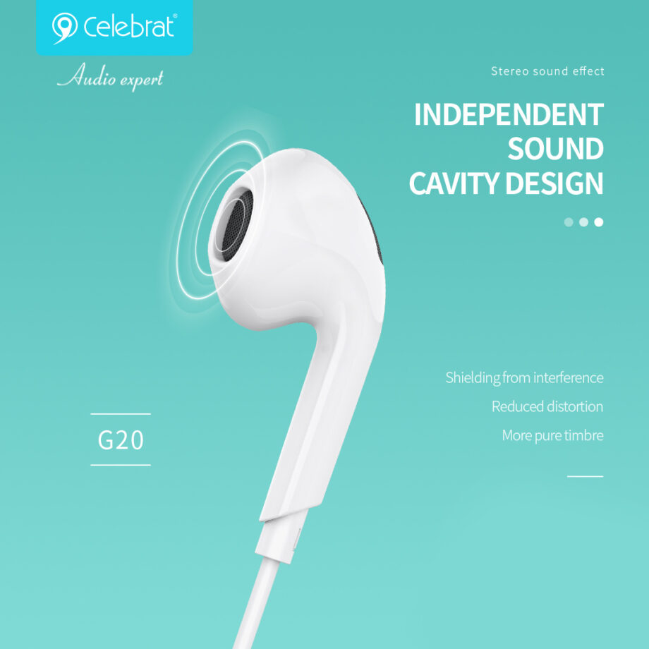 CELEBRAT earphones με μικρόφωνο G20, 3.5mm, 1.2m, λευκά11