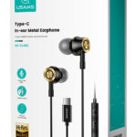 USAMS earphones με μικρόφωνο US-SJ482, Type-C, 10mm, 1.2m, μαύρα