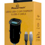 POWERTECH φορτιστής αυτοκινήτου PT-1229, καλώδιο, USB/USB-C, 30W, μαύρος