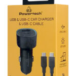POWERTECH φορτιστής αυτοκινήτου PT-1230, καλώδιο, USB/USB-C, 48W, μαύρος