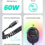 USAMS φορτιστής αυτοκινήτου US-CC192 με καλώδιο, USB/USB-C, 60W, μαύρος