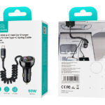 USAMS φορτιστής αυτοκινήτου US-CC192 με καλώδιο, USB/USB-C, 60W, μαύρος