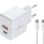 POWERTECH φορτιστής τοίχου PT-1248, καλώδιο, USB/USB-C, 20W, GaN, λευκός