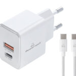POWERTECH φορτιστής τοίχου PT-1249, καλώδιο, USB/USB-C, 30W, GaN, λευκός
