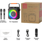 JYX φορητό ηχείο T21-T με 2x μικρόφωνα, 18W, 3000mah, LED, μαύρο