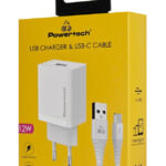 POWERTECH φορτιστής τοίχου PT-1322 με καλώδιο USB-C, USB, 12W, λευκός