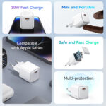 USAMS φορτιστής τοίχου US-CC186, USB-C θύρα εξόδου, 30W PD, λευκός