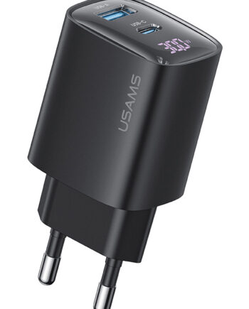 USAMS φορτιστής τοίχου US-CC229, USB & USB-C, 30W, GaN, μαύρος