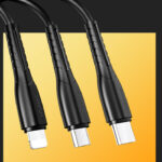 USAMS φορτιστής αυτοκινήτου C13 & καλώδιο 3 σε 1, 2x USB, 2.1A, μαύρο