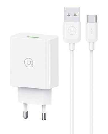 USAMS φορτιστής τοίχου SCXLTZ02 με καλώδιο USB-C, USB, 18W, λευκός